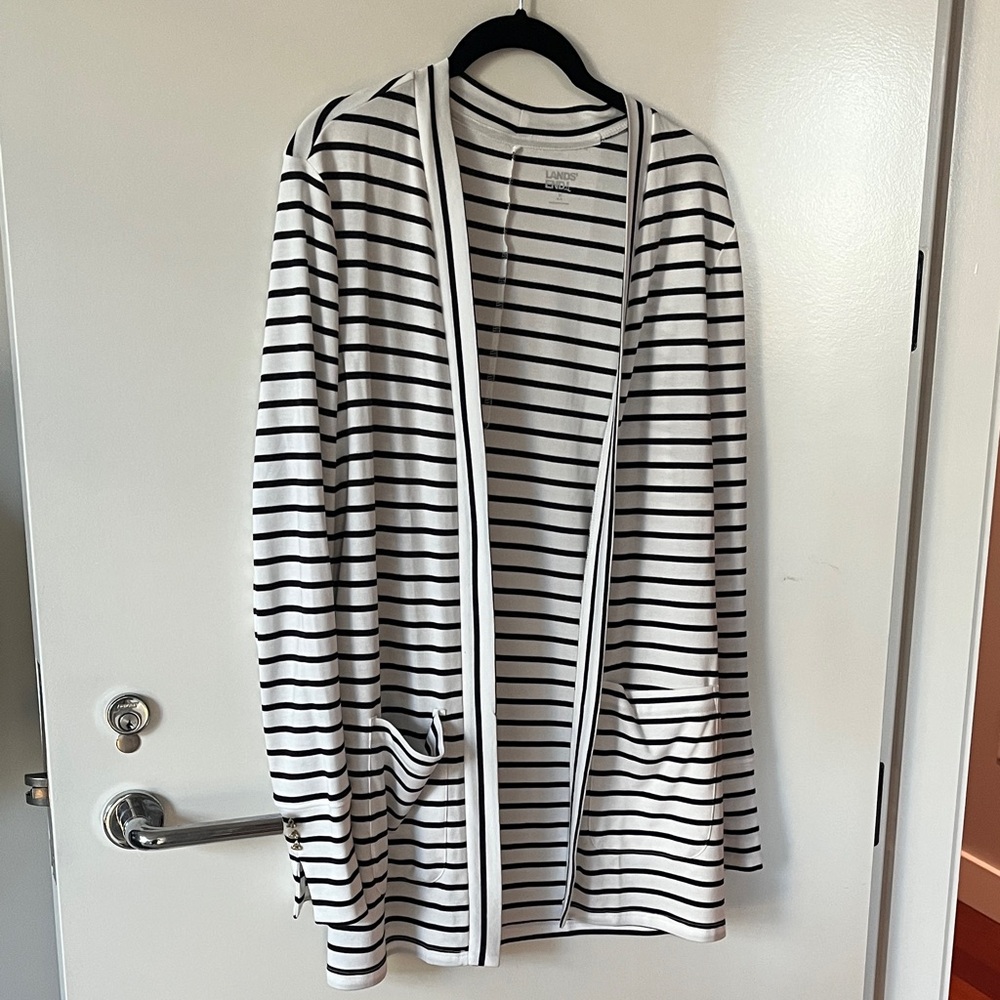Lands' End Black and White Striped Top